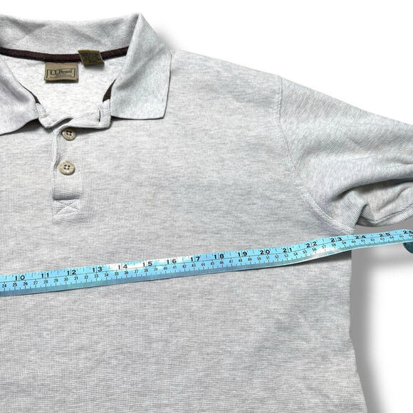 L.L Bean Long Sleeve Rugby Shirt Men Sz L-Tall Waffle Thermal Classic Fit Beige - Picture 10 of 11